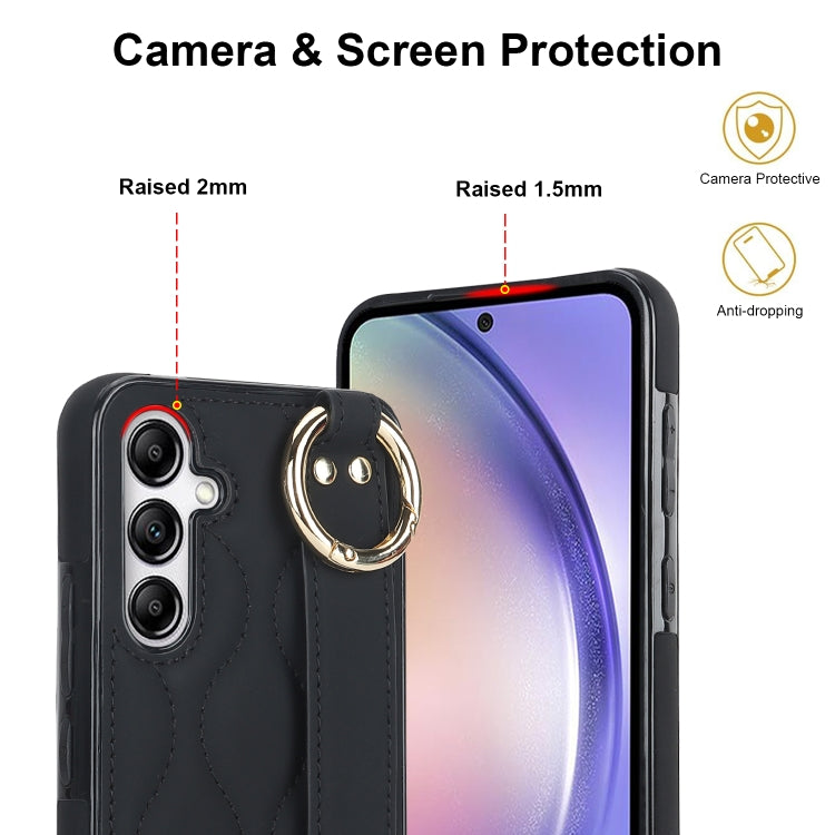 For Samsung Galaxy A54 5G Non-slip Full Coverage Ring PU Phone Case with Wristband(Black)