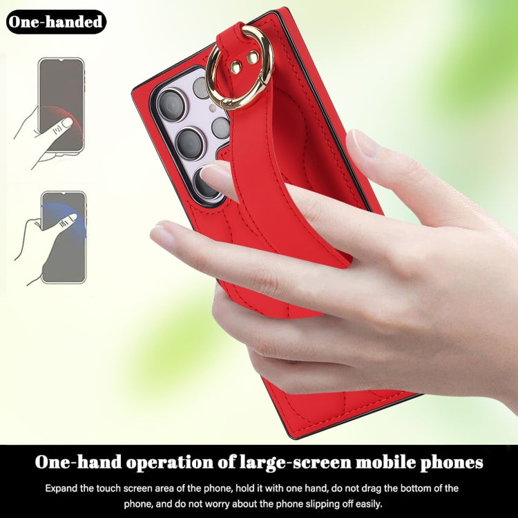 For Samsung Galaxy S23 Ultra Non-slip Full Coverage Ring PU Phone Case with Wristband(Red)