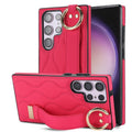 For Samsung Galaxy S23 Ultra Non-slip Full Coverage Ring PU Phone Case with Wristband(Rose Red)