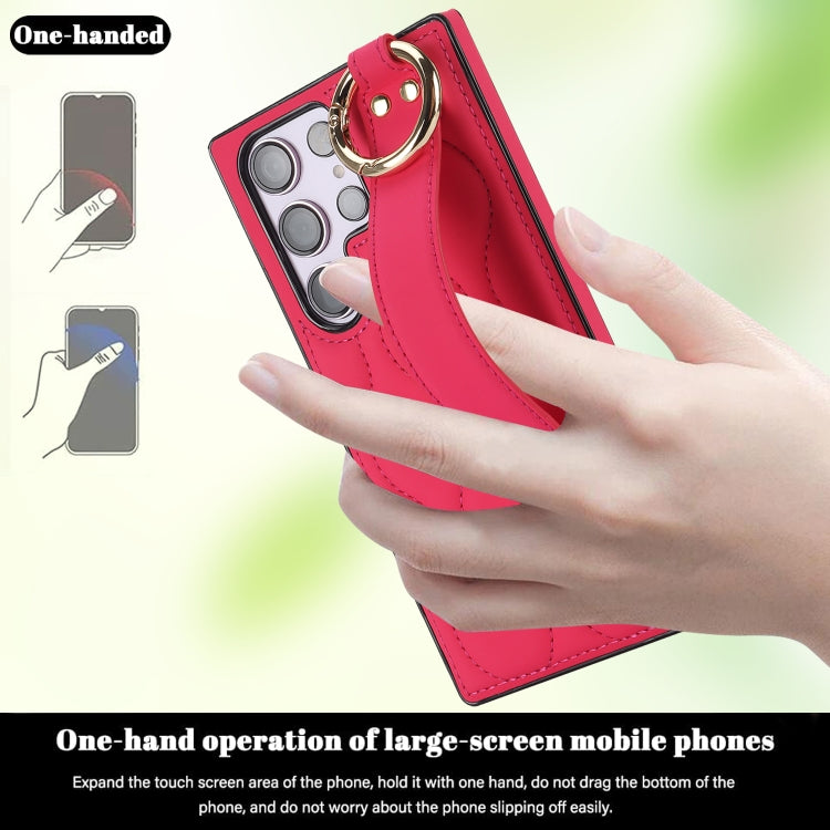 For Samsung Galaxy S23 Ultra Non-slip Full Coverage Ring PU Phone Case with Wristband(Rose Red)