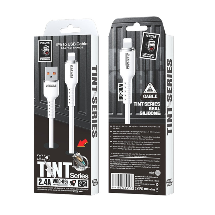 WK WDC-09i 2.4A USB to 8 Pin Silicone Data Cable, Length: 1.2m(White)