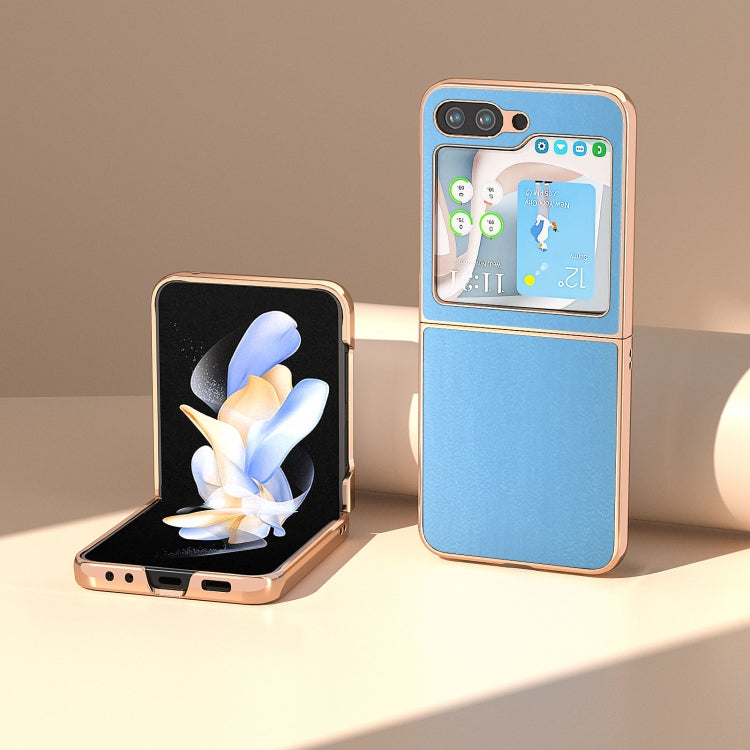 For Samsung Galaxy Z Flip5 Nano Electroplating Haze Texture PU Phone Case(Sky Blue)