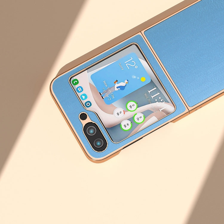 For Samsung Galaxy Z Flip5 Nano Electroplating Haze Texture PU Phone Case(Sky Blue)