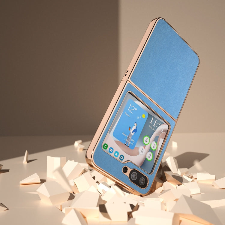 For Samsung Galaxy Z Flip5 Nano Electroplating Haze Texture PU Phone Case(Sky Blue)