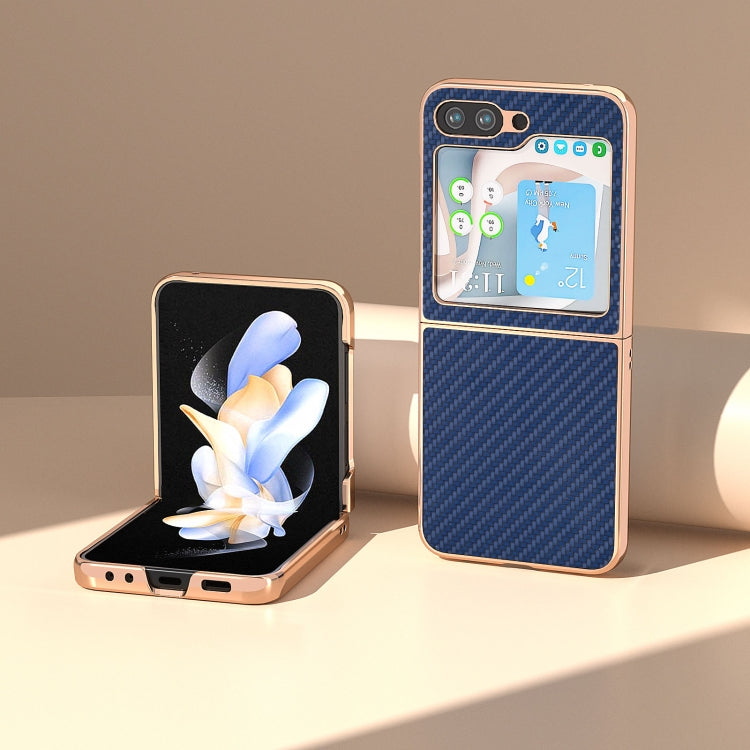 For Samsung Galaxy Z Flip5 Nano Electroplating Carbon Fiber Texture Phone Case(Navy Blue)