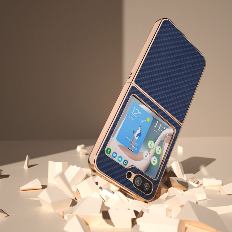 For Samsung Galaxy Z Flip5 Nano Electroplating Carbon Fiber Texture Phone Case(Navy Blue)