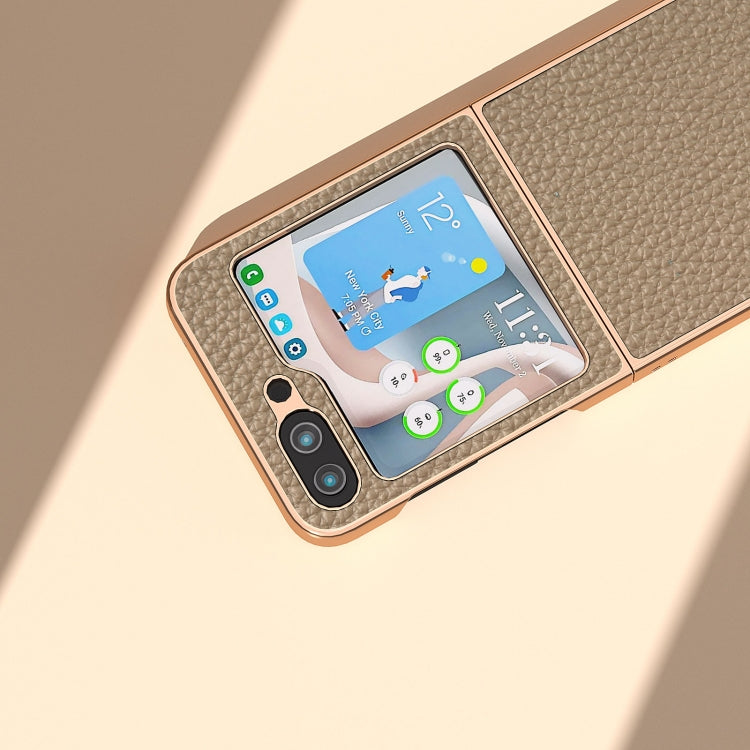 For Samsung Galaxy Z Flip5 Nano Electroplating Genuine Leather Litchi Texture Phone Case(Grey)