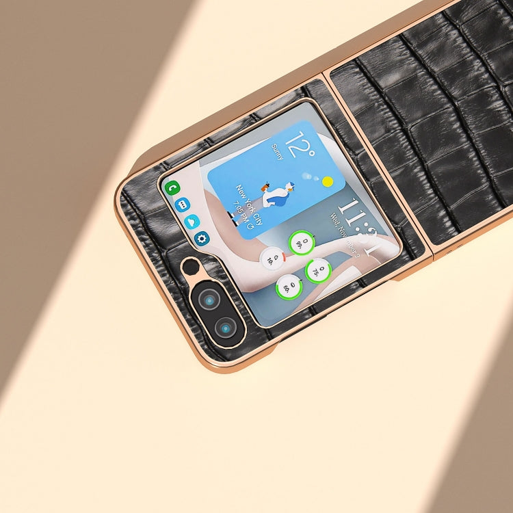 For Samsung Galaxy Z Flip5 Crocodile Texture Genuine Leather Electroplating Phone Case(Black)