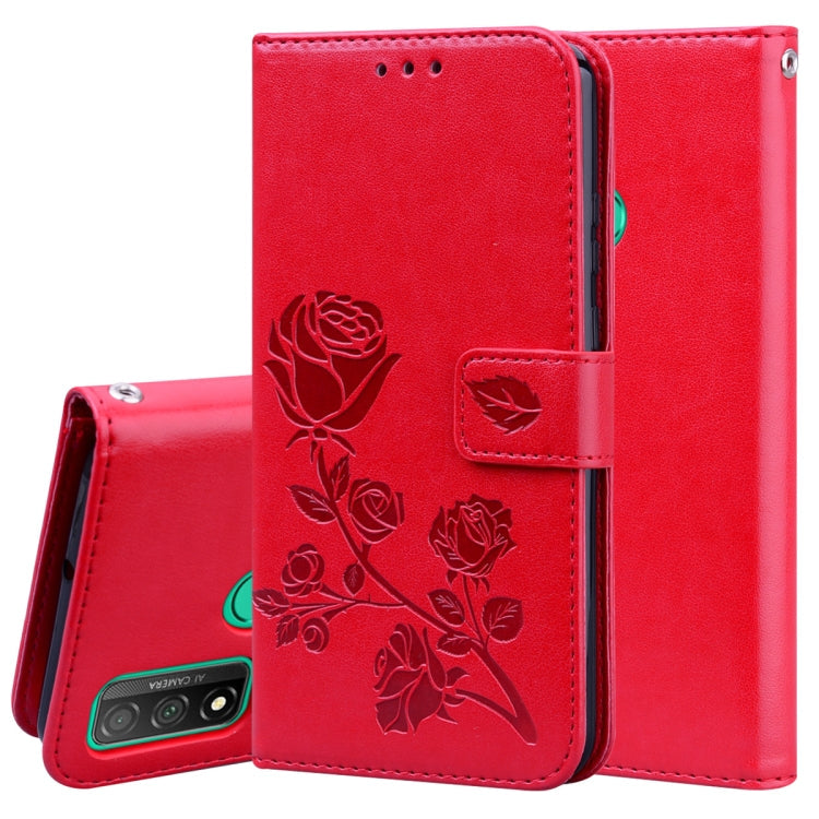 For Huawei P Smart 2020 Rose Embossed Horizontal Flip PU Leather Case with Holder & Card Slots & Wallet(Red)