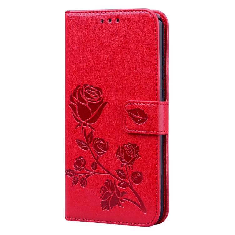 For Huawei P Smart 2020 Rose Embossed Horizontal Flip PU Leather Case with Holder & Card Slots & Wallet(Red)