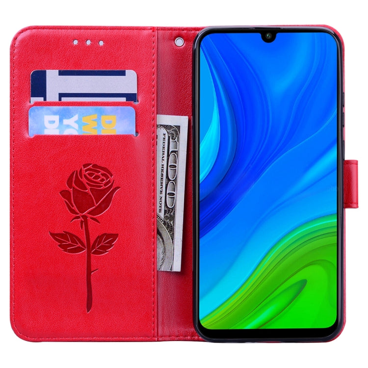For Huawei P Smart 2020 Rose Embossed Horizontal Flip PU Leather Case with Holder & Card Slots & Wallet(Red)