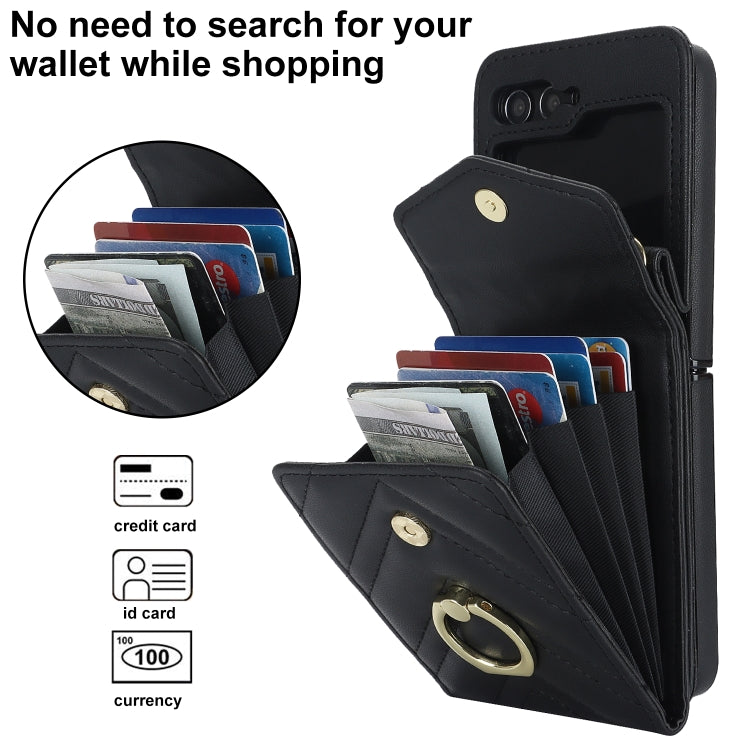 For Samsung Galaxy Z Flip5 V-shaped RFID Card Slot Phone Case with Ring Holder(Black)