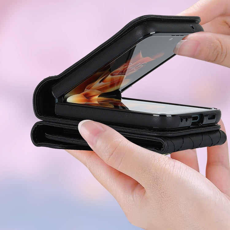 For Samsung Galaxy Z Flip5 V-shaped RFID Card Slot Phone Case with Ring Holder(Black)