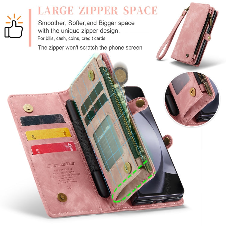 For Samsung Galaxy Z Fold5 CaseMe 008 Multifunctional Zipper Wallet Phone Leather Case(Pink)