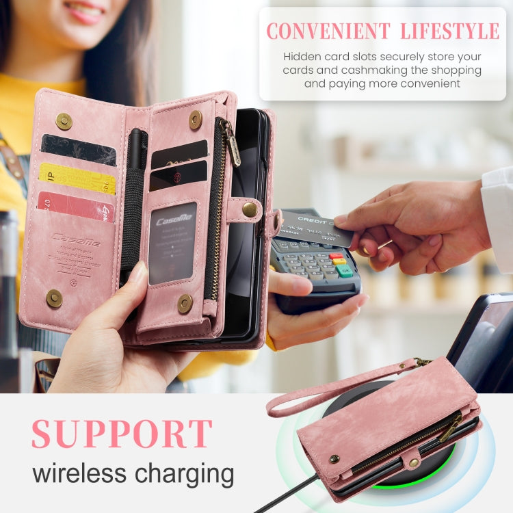 For Samsung Galaxy Z Fold5 CaseMe 008 Multifunctional Zipper Wallet Phone Leather Case(Pink)