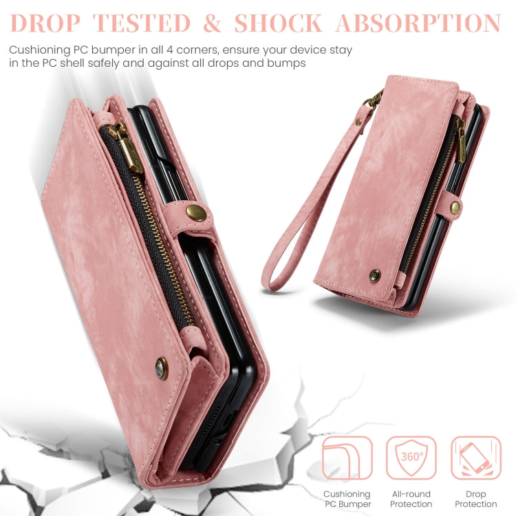 For Samsung Galaxy Z Fold5 CaseMe 008 Multifunctional Zipper Wallet Phone Leather Case(Pink)