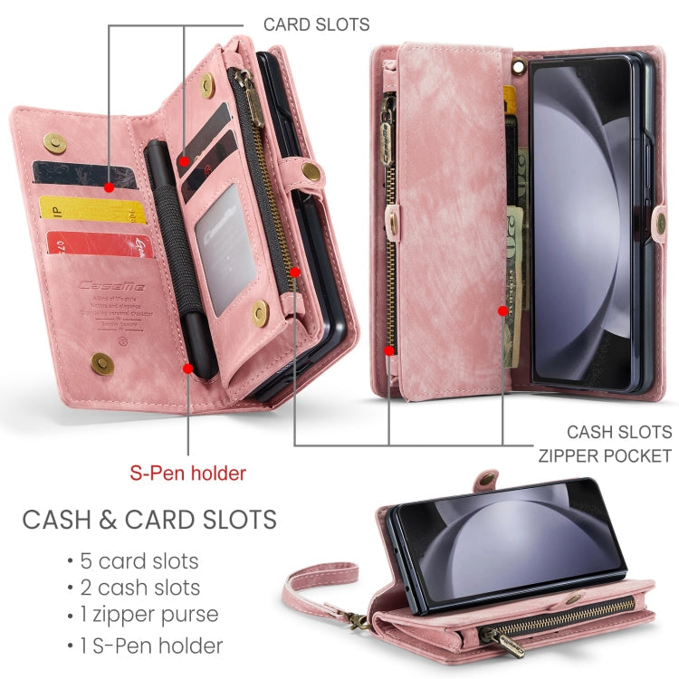 For Samsung Galaxy Z Fold5 CaseMe 008 Multifunctional Zipper Wallet Phone Leather Case(Pink)