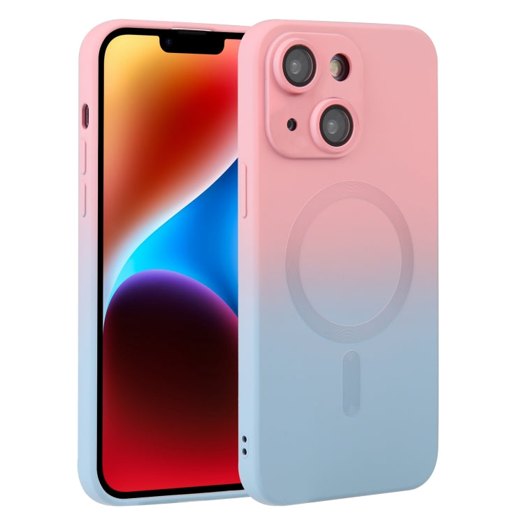 For iPhone 15 Plus Liquid TPU Silicone Gradient MagSafe Phone Case(Pink Blue)
