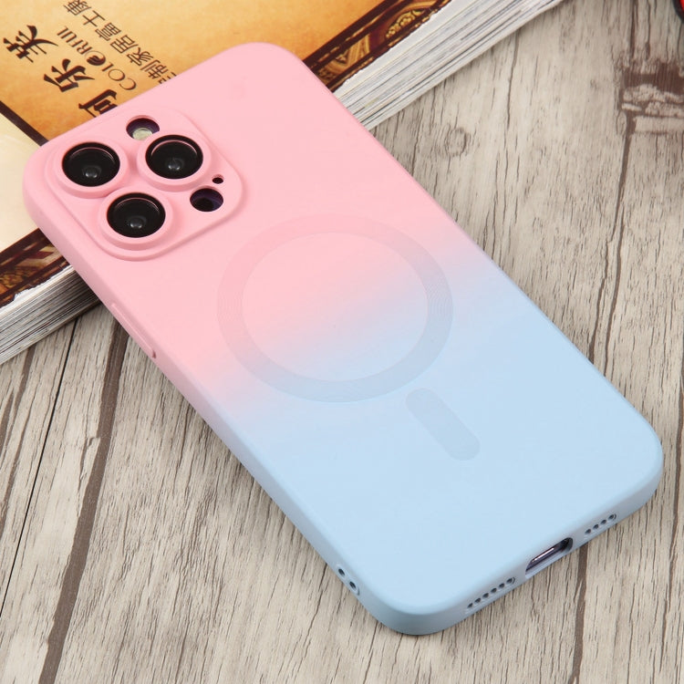 For iPhone 15 Plus Liquid TPU Silicone Gradient MagSafe Phone Case(Pink Blue)
