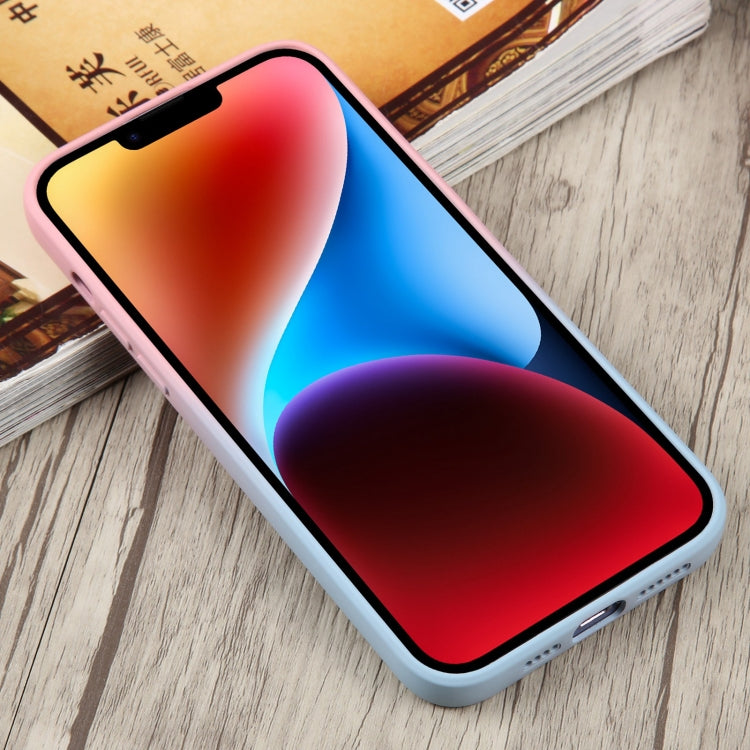 For iPhone 15 Plus Liquid TPU Silicone Gradient MagSafe Phone Case(Pink Blue)