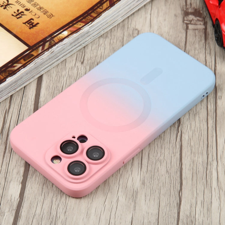 For iPhone 15 Plus Liquid TPU Silicone Gradient MagSafe Phone Case(Pink Blue)
