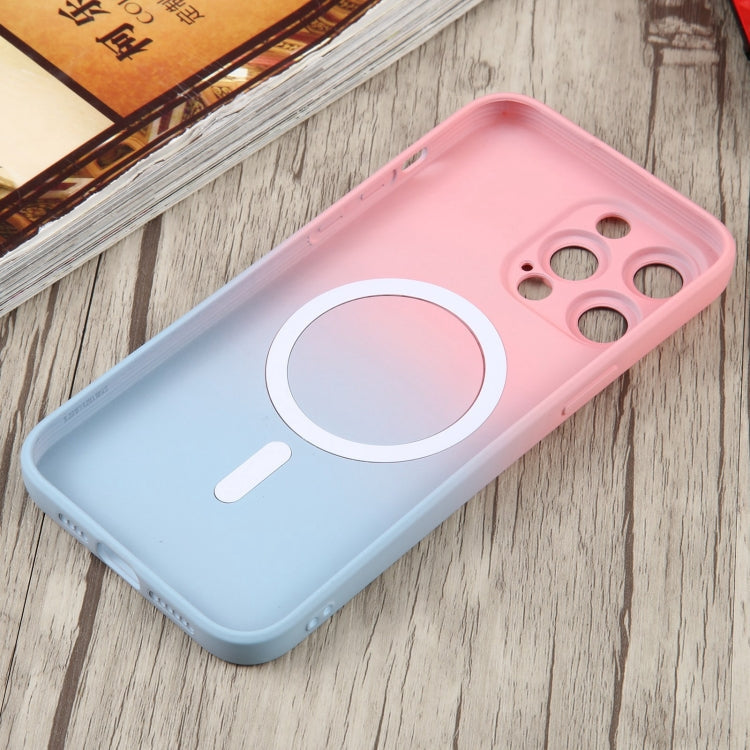 For iPhone 15 Plus Liquid TPU Silicone Gradient MagSafe Phone Case(Pink Blue)