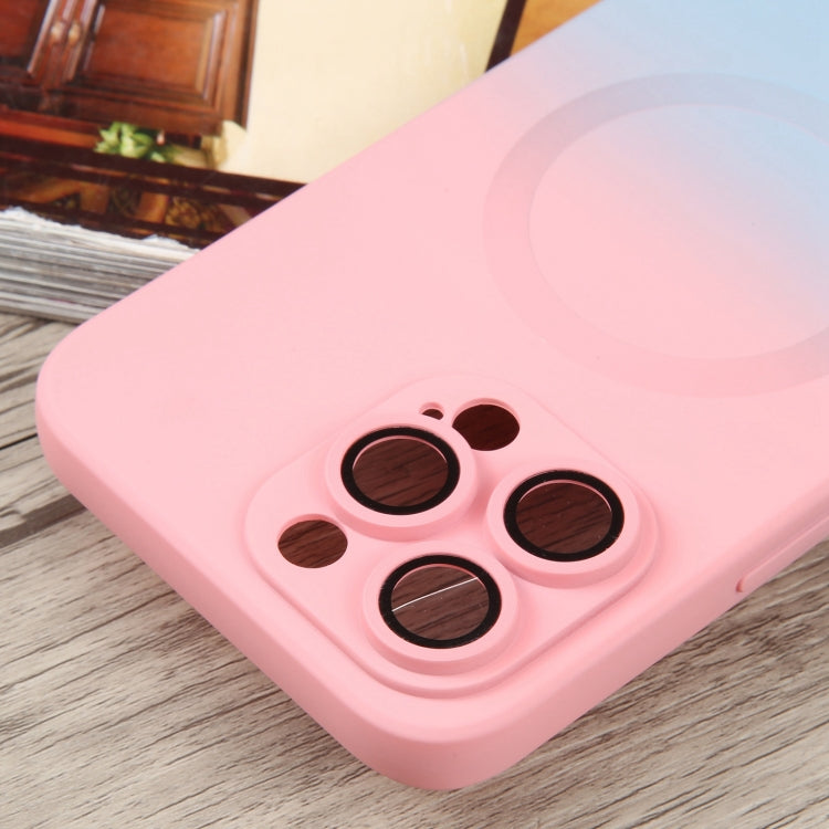 For iPhone 15 Plus Liquid TPU Silicone Gradient MagSafe Phone Case(Pink Blue)