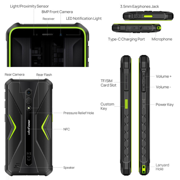 Ulefone Armor X12 Pro, 4GB+64GB, IP68/IP69K Rugged Phone, 5.45 inch Android 13 MediaTek Helio G36 Octa Core, Network: 4G, NFC(Less Green)