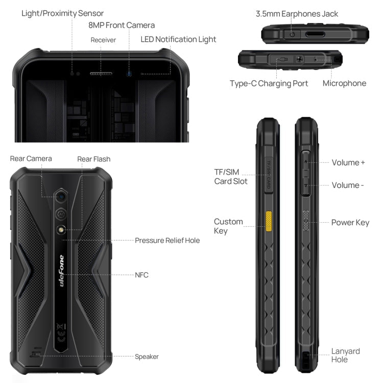 Ulefone Armor X12 Pro, 4GB+64GB, IP68/IP69K Rugged Phone, 5.45 inch Android 13 MediaTek Helio G36 Octa Core, Network: 4G, NFC(All Black)
