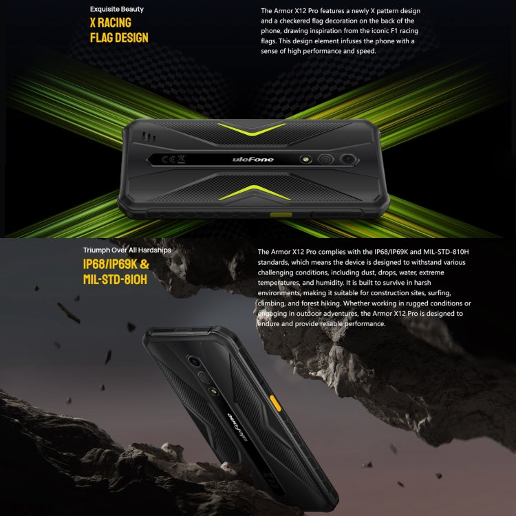 Ulefone Armor X12 Pro, 4GB+64GB, IP68/IP69K Rugged Phone, 5.45 inch Android 13 MediaTek Helio G36 Octa Core, Network: 4G, NFC(Less Green)