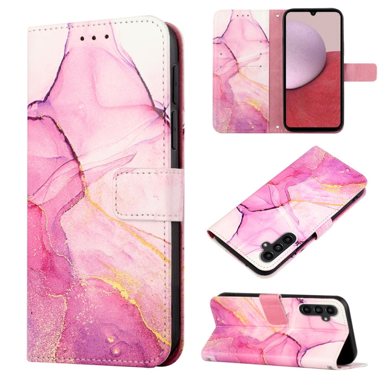 For Samsung Galaxy A25 5G PT003 Marble Pattern Flip Leather Phone Case(Pink Purple Gold LS001)