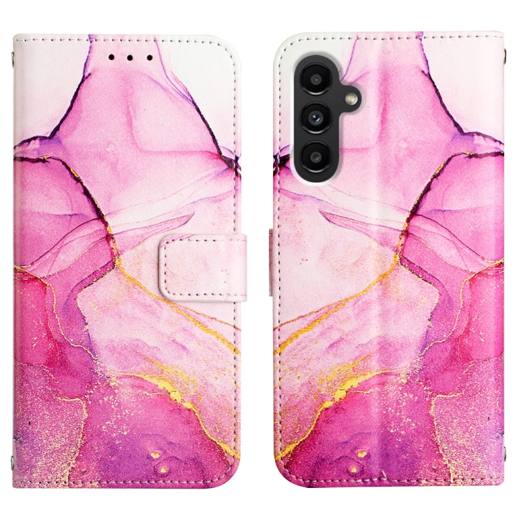 For Samsung Galaxy A25 5G PT003 Marble Pattern Flip Leather Phone Case(Pink Purple Gold LS001)