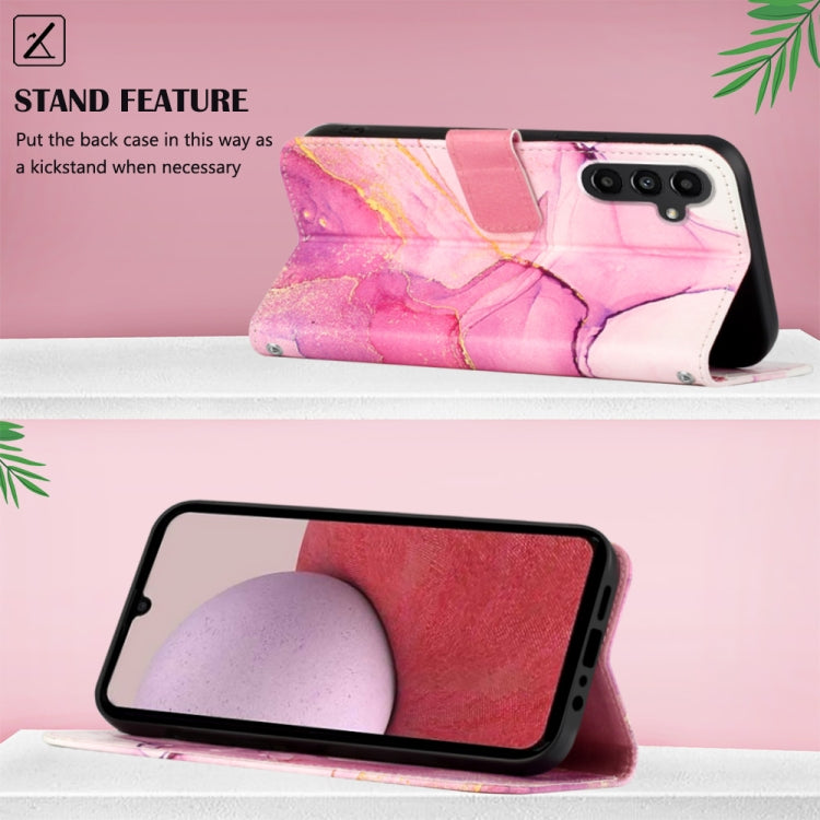 For Samsung Galaxy A25 5G PT003 Marble Pattern Flip Leather Phone Case(Pink Purple Gold LS001)