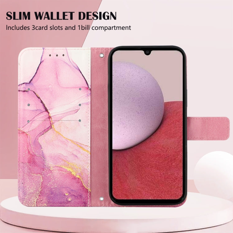 For Samsung Galaxy A25 5G PT003 Marble Pattern Flip Leather Phone Case(Pink Purple Gold LS001)