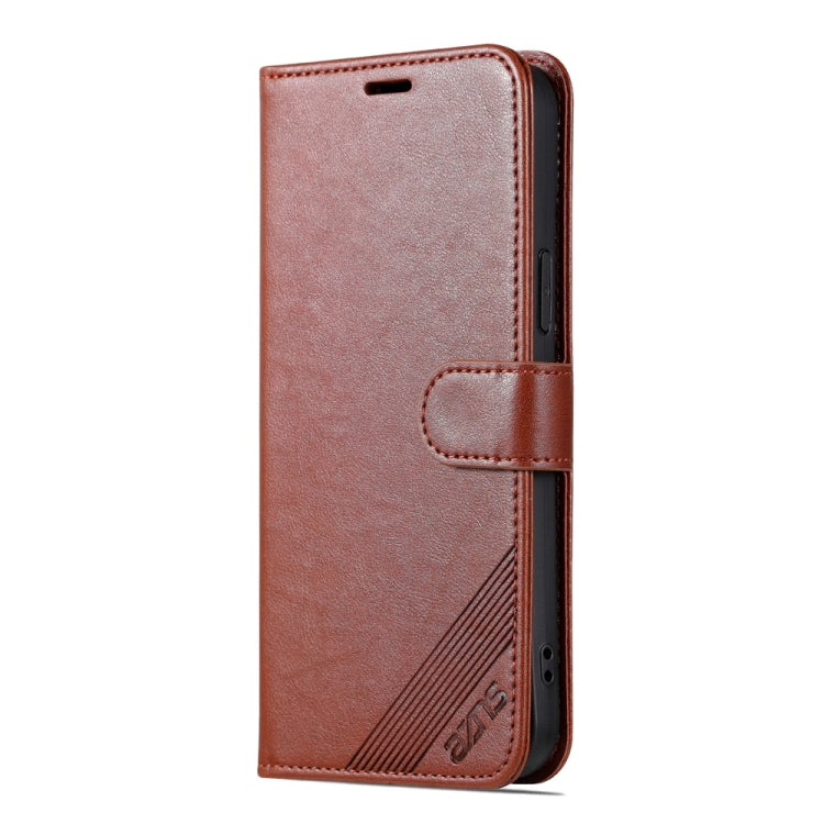 For iPhone 15 AZNS Sheepskin Texture Flip Leather Phone Case(Brown)