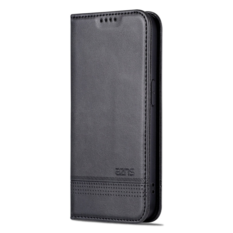 For iPhone 15 Pro Max AZNS Magnetic Calf Texture Flip Leather Phone Case(Black)