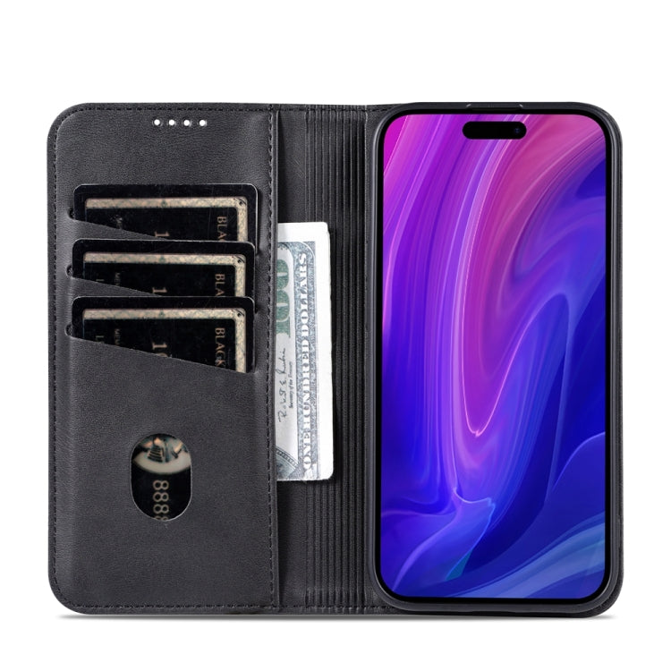 For iPhone 15 Pro Max AZNS Magnetic Calf Texture Flip Leather Phone Case(Black)