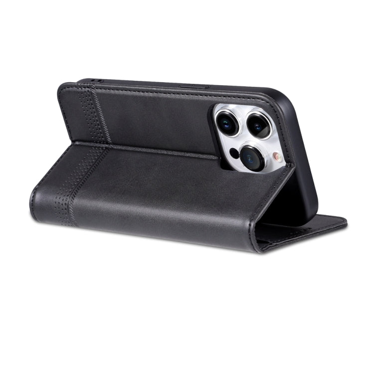 For iPhone 15 Pro Max AZNS Magnetic Calf Texture Flip Leather Phone Case(Black)
