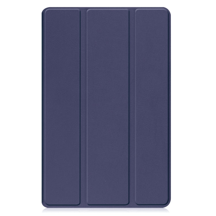 For Samsung Galaxy Tab A9 Custer Pure Color 3-Fold Holder Leather Tablet Case(Dark Blue)