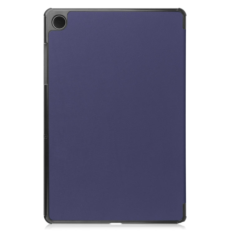 For Samsung Galaxy Tab A9 Custer Pure Color 3-Fold Holder Leather Tablet Case(Dark Blue)
