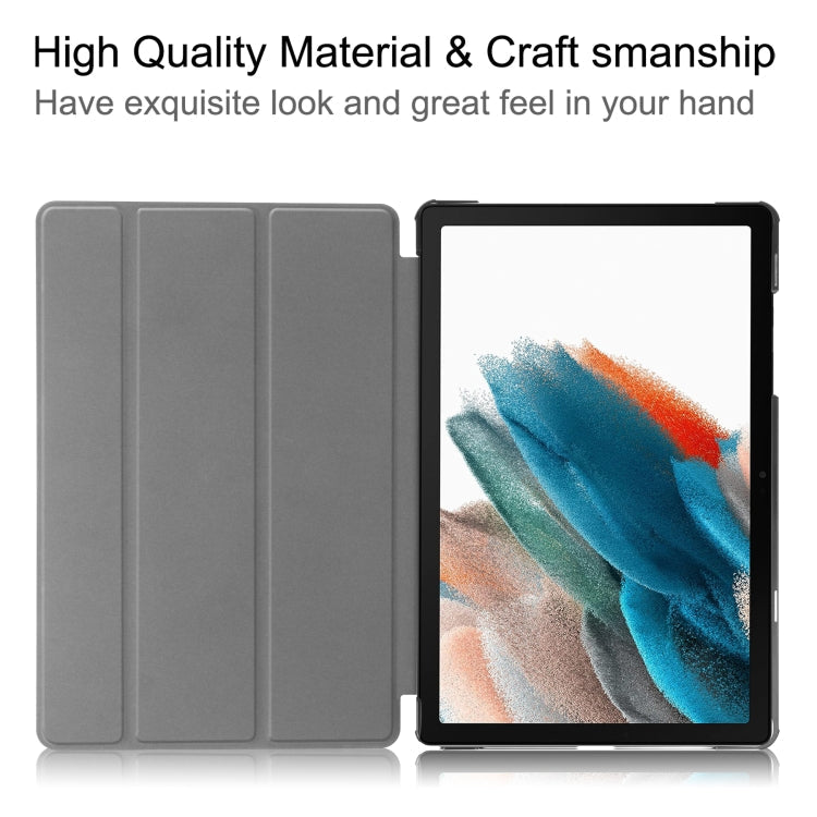 For Samsung Galaxy Tab A9 Custer Pure Color 3-Fold Holder Leather Tablet Case(Dark Blue)