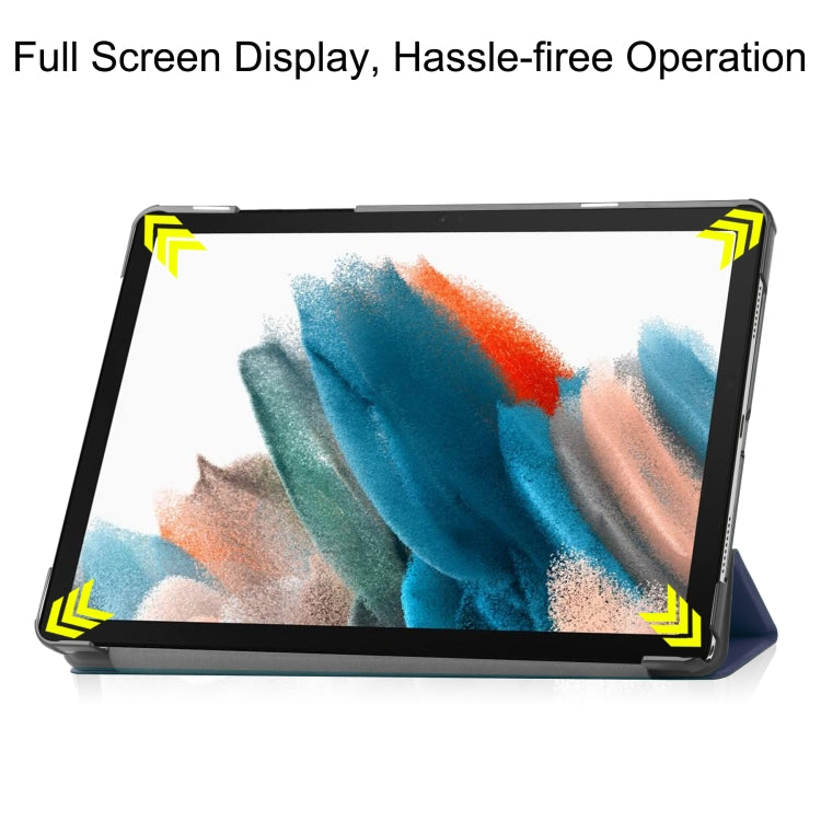 For Samsung Galaxy Tab A9 Custer Pure Color 3-Fold Holder Leather Tablet Case(Dark Blue)