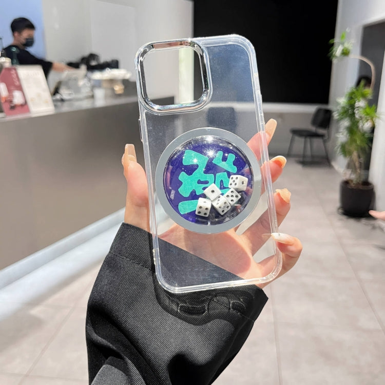 For iPhone 12 Pro Max Electroplated Lens Ring Transparent Phone Case(White Dice)
