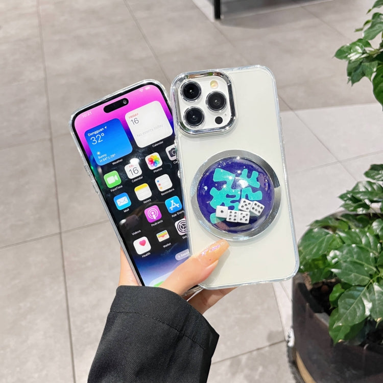 For iPhone 13 Pro Electroplated Lens Ring Transparent Phone Case(White Dice)