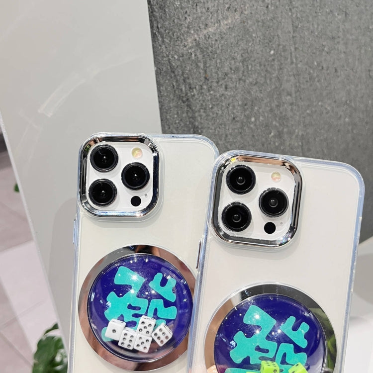 For iPhone 13 Pro Electroplated Lens Ring Transparent Phone Case(White Dice)