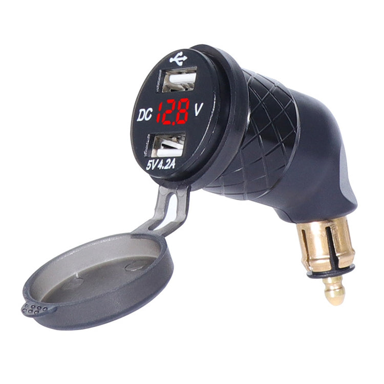 German EU Plug Special Motorcycle Elbow Charger Dual USB Voltmeter 4.2A Charger, Black, Blue, Gold