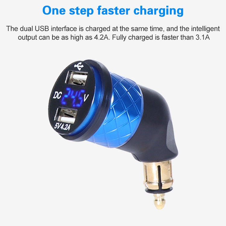 German EU Plug Special Motorcycle Elbow Charger Dual USB Voltmeter 4.2A Charger, Black, Blue, Gold