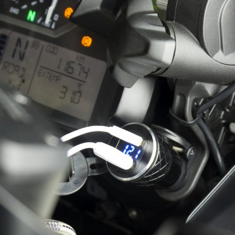 German EU Plug Special Motorcycle Elbow Charger Dual USB Voltmeter 4.2A Charger, Black, Blue, Gold