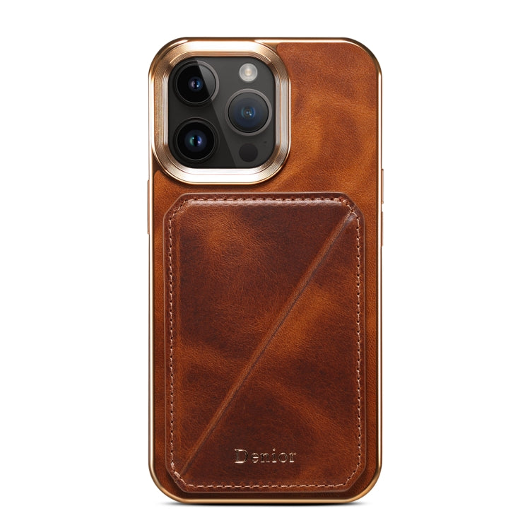 For iPhone 12 / 12 Pro Denior Oil Wax Leather Electroplating Card Slot Holder Phone Case(Brown)