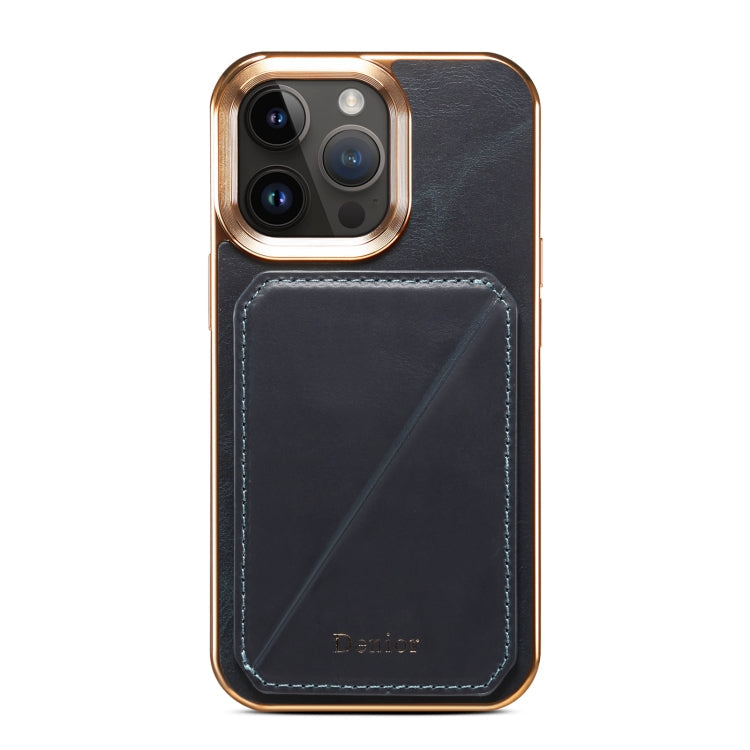 For iPhone 12 Pro Max Denior Oil Wax Leather Electroplating Card Slot Holder Phone Case(Blue)